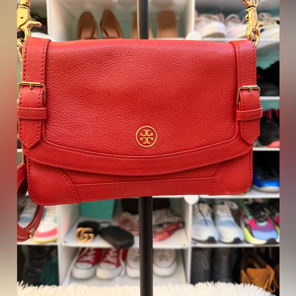 **RARE** TORY BURCH Orange Leather Envelope Clutch Crossbody Purse Designer Bag